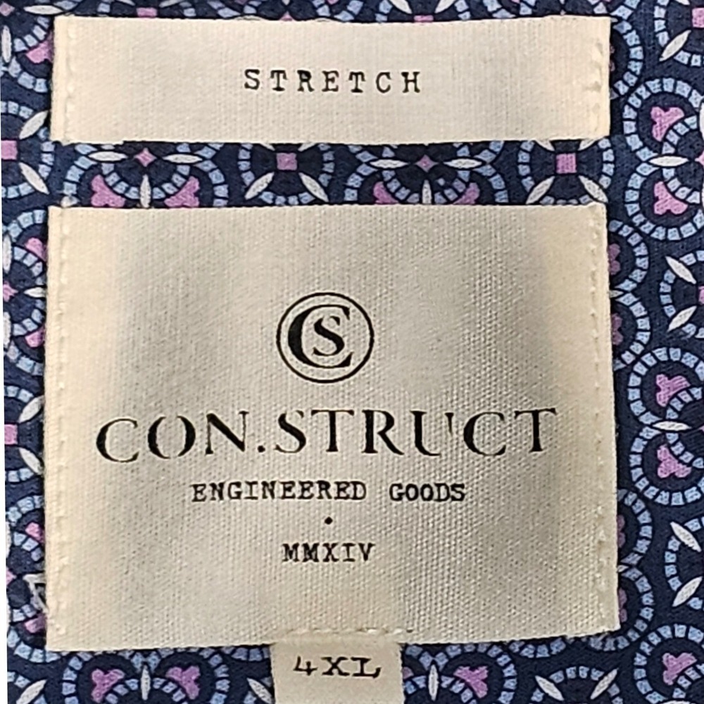 CON.STRUCT Button-Up Shirt Mens 4XL(3XL 53"chest)Stretch Blue Paisley Floral S/S - Picture 2 of 11